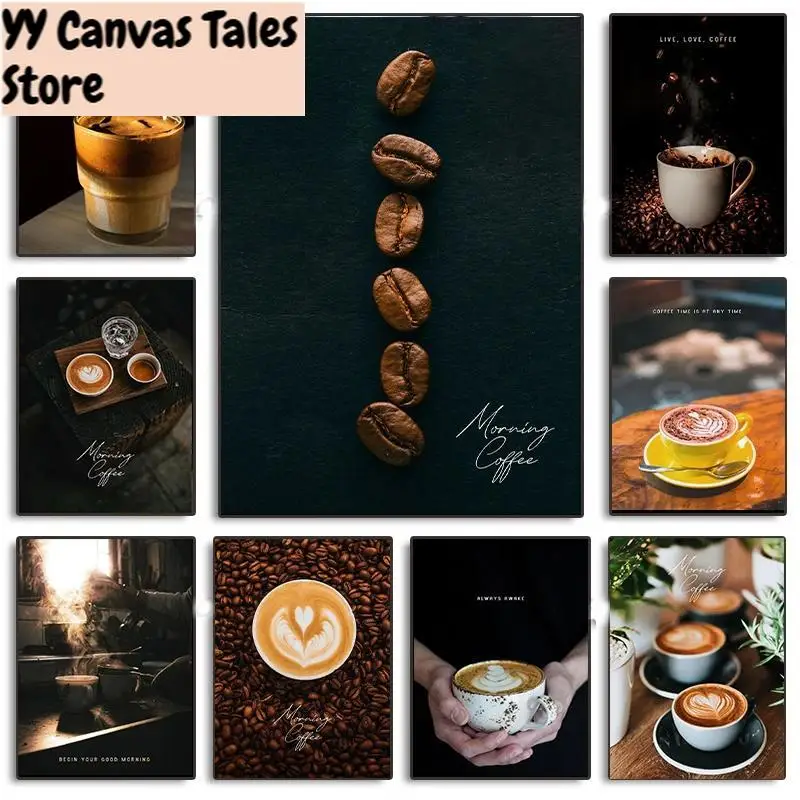 1pc frameless Canvas Painting Vintage Coffee Canvas Art Print  Morning Coffee Quote Wall Decor for Living Room  Cafe