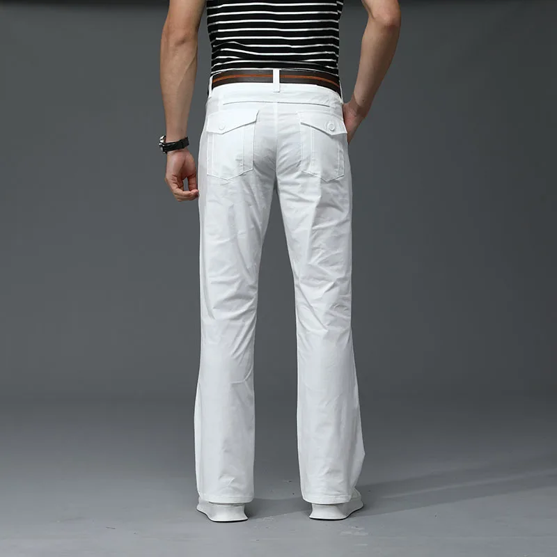 Summer Thin Mens Flared Pants Bootcut Boot Cut Cargo Pants Men Leg Fit Classic Flare Vintage Male Straight Trousers White Black