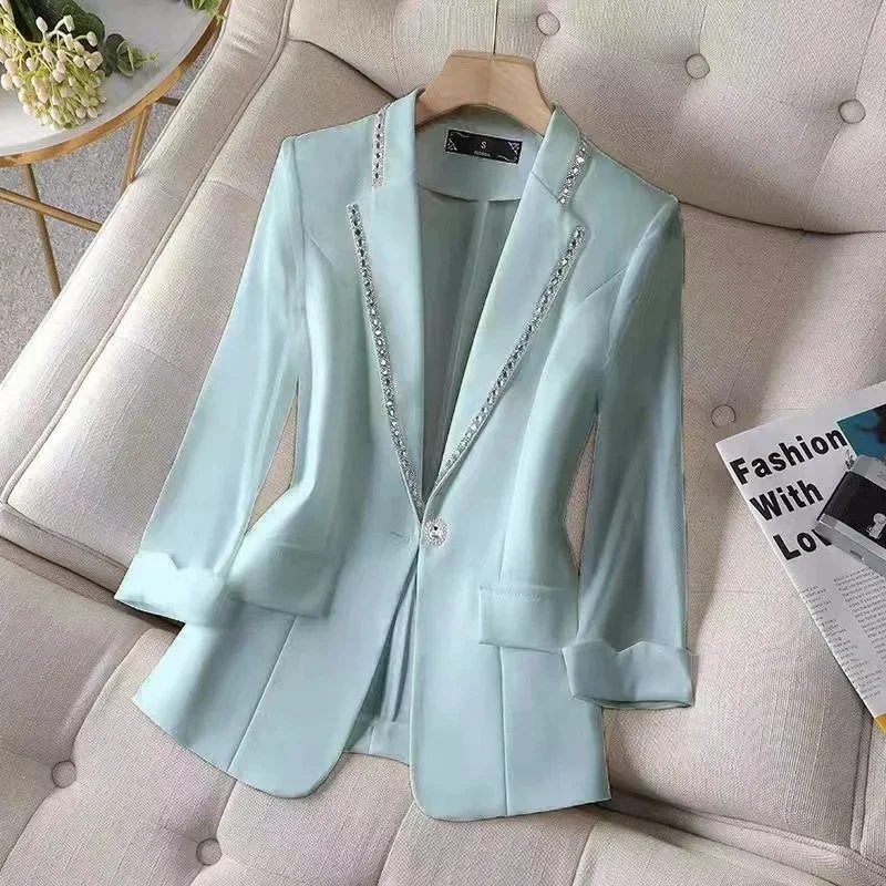 Autumn Women's Blazer Paillettes Femme Summer Sunscreen Jacket White New Suit Jacket Women's Fashion Thin Black Cardigan