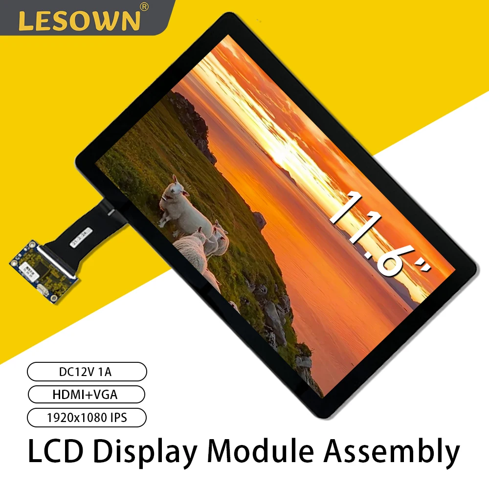 LESOWN Small Laptop LCD Screen Display 11.6 inch FHD 1920x1080 Resolution IPS Wide Viewing Angle HDMI VGA Touchscreen Module