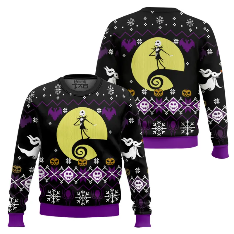 

Moonlight Jack Skellington Ugly Christmas Sweater Funny Holiday Party Pullover Plus Size Sweater for Men Women Xmas Gift 2026