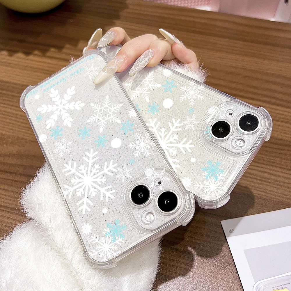 Glitter Bling Snowflake Soft Phone Case For iPhone 17 Pro Max 16 15 11 12 13 14  Air Clear Shockproof Silicone Cherry Cover view 2