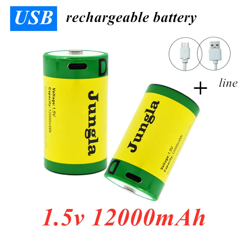 

2022 NEUE 1,5 V 12,0 Ah Lithium-ionen Li-polymer D Größe Wiederaufladbare USB Batterie Typ für Taschenlampe wasser Heizung Etc