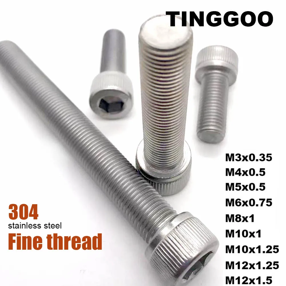 1/5/20pcs DIN912 Fine Thread M3 M4 M5 M6 M8 M10 M12 304 A2 Stainless Steel Allen Hexagon Hex Socket Cap Cylinder Head Bolt Screw