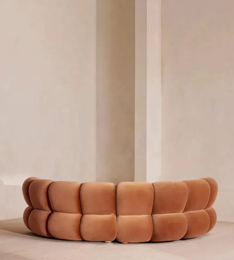 Modern fabric combination sofa walnut veneer modular combination
