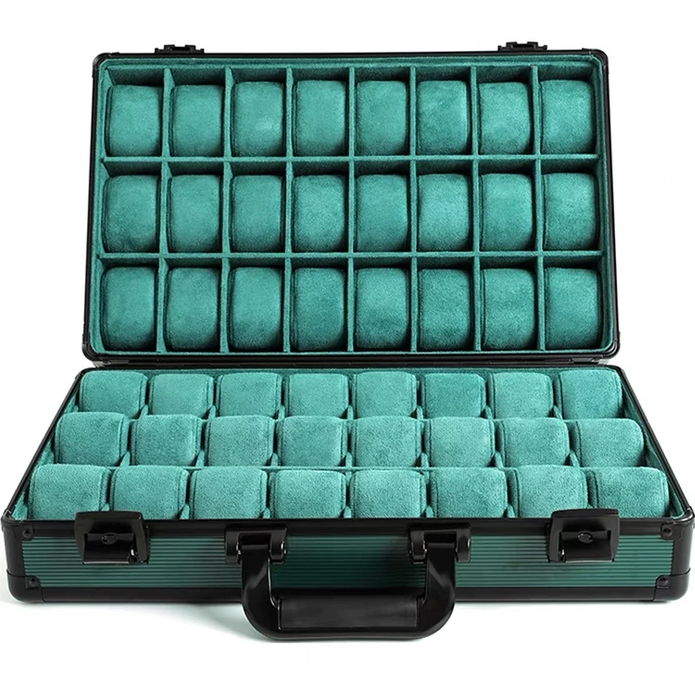 Transparent Display Aluminum Green Men Watch Box Large Tray Travel Storage Holder Premium Luxury Gift Case