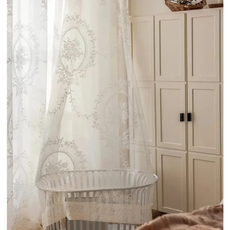 White French Lace Rose Embroidery Tulle Luxury Sheer Curtains for Living Room Bedroom Dining Room Blackout Window Decor Drapes