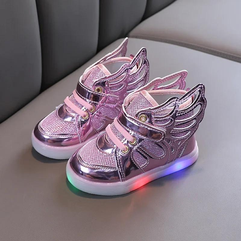 кроссовки Wings Children Shoes Fashion Spring Autumn Glow Flashing LED Shoe Kids Korean Style Baby Shoes Boys Girls Sports Shoes