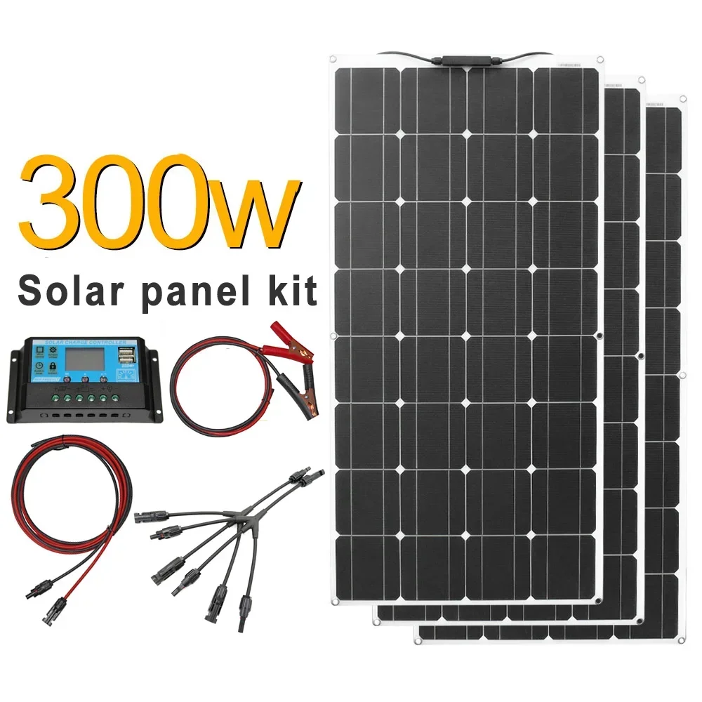 100w 200w 300w Solar Panel Kit Complete for Home Outdoor Camping Panel Solar Charger 12v  with Home System Regulator