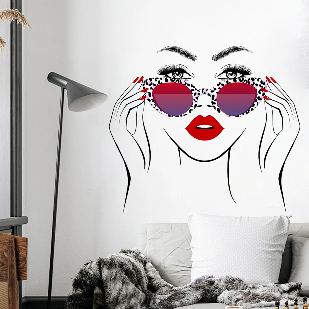 

Beautiful Glasses Girl Wall Sticker Living Room Personality Decor Mural Bedroom Background Decoration Self-adhesive Home Decals