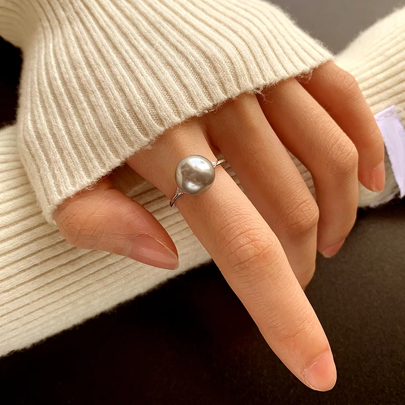 Fashionable and Classic Genuine S925 Silver Linen Gray Pearl Micro-set All-match Ring