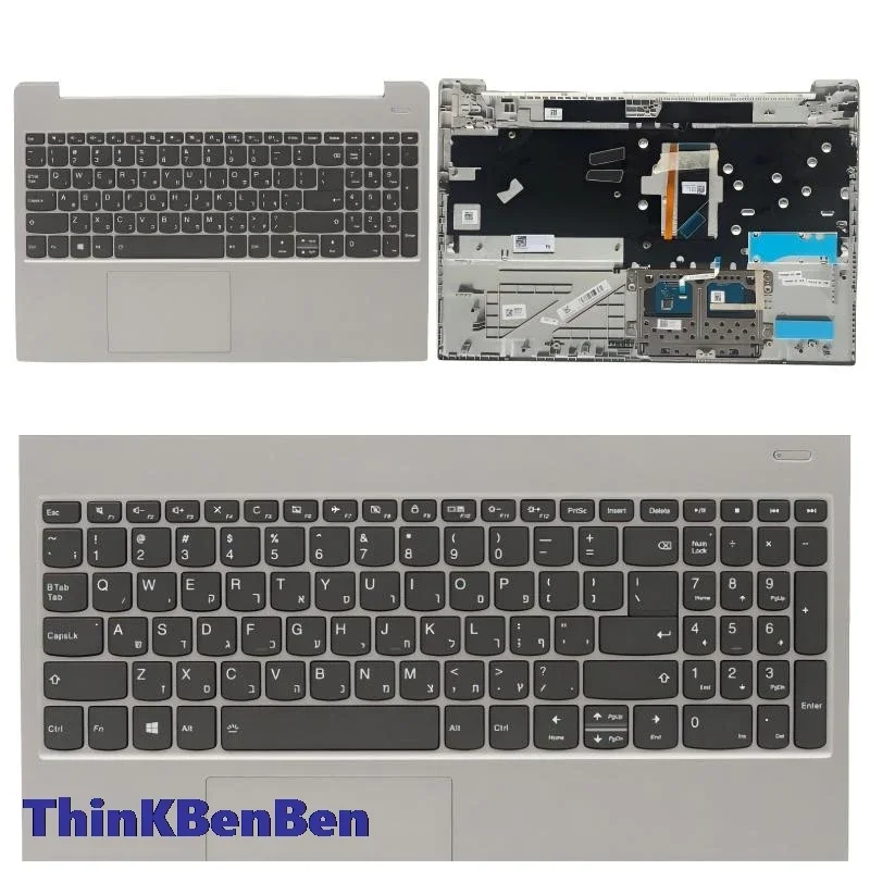 

HB Hebrew IL Israel Grey Keyboard Upper Case Palmrest Shell Cover For Lenovo Ideapad S340 15 15IWL 15IML 15API 15IIL 5CB0S18761