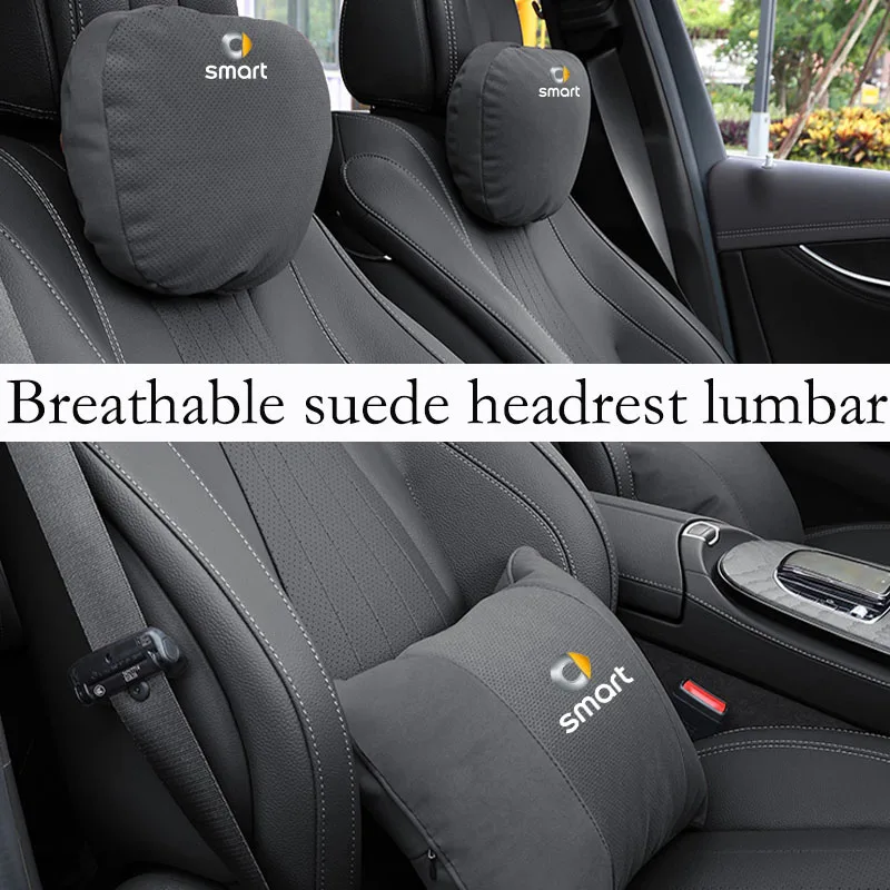 

Car suede seat headrest neck pillow lumbar support suitable for Smart EQ Fortwo Forfour 453 451 452 450 454 Roadster Forjeremy