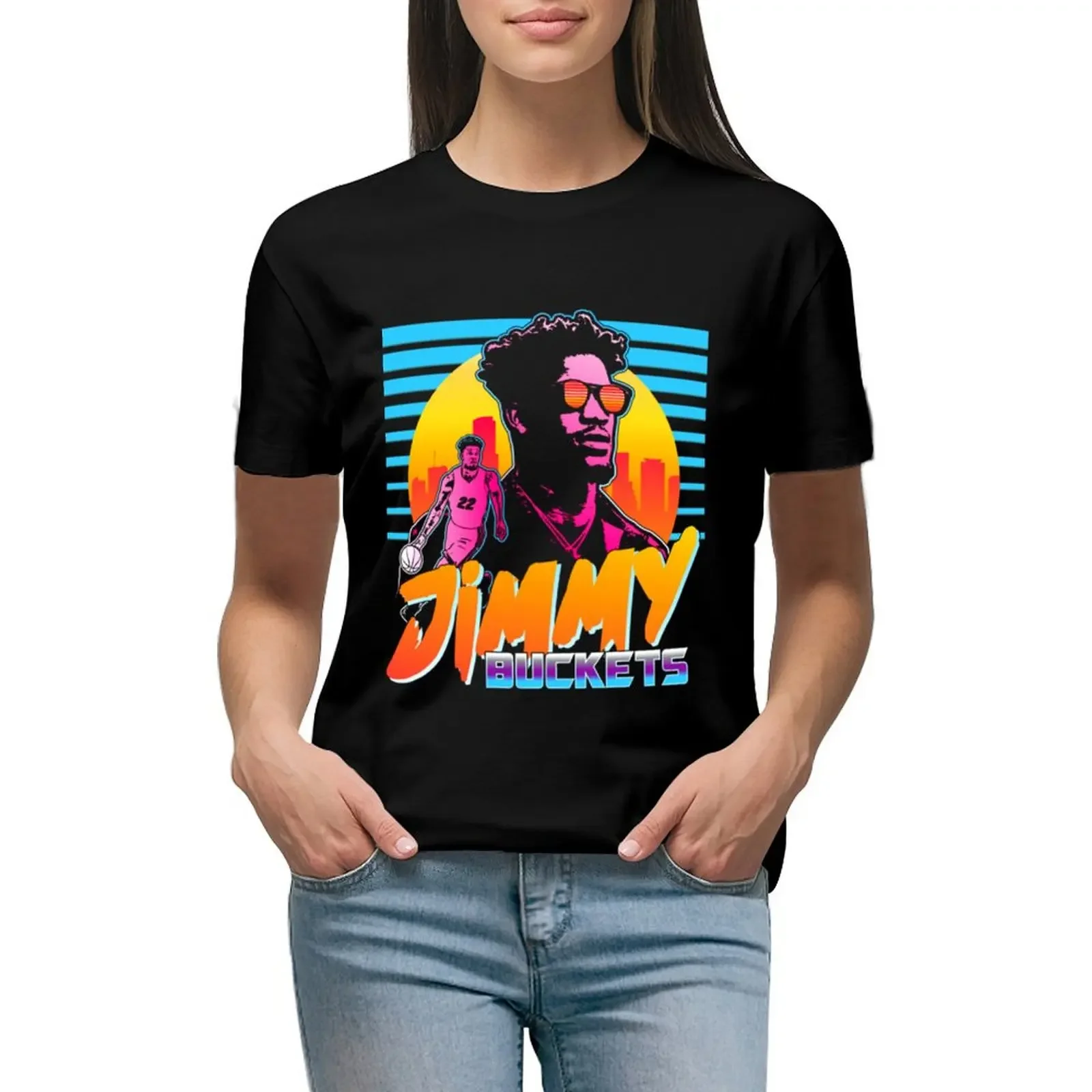 

Jimmy Buckets Miami Outrun Style Graphic T-Shirt cute tops new edition cute clothes quick drying Top Women