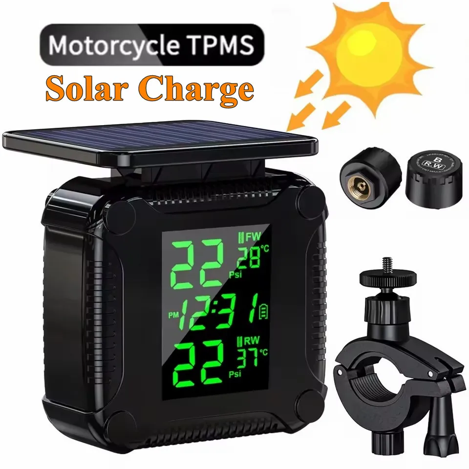 Solar TPMS Motorcycle Tire Pressure Sensors Motor TMPS Tire Pressure Monitoring System Tyre External Sensor for Moto Motorbike