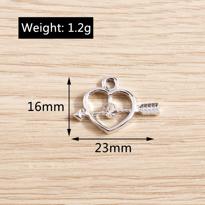 Tusember 10 Stück exquisite silberfarbene Kristall-Liebesherz-Charms für die Schmuckherstellung, modische Ohrringe, Halsketten, DIY-Anhänger – Detail 21