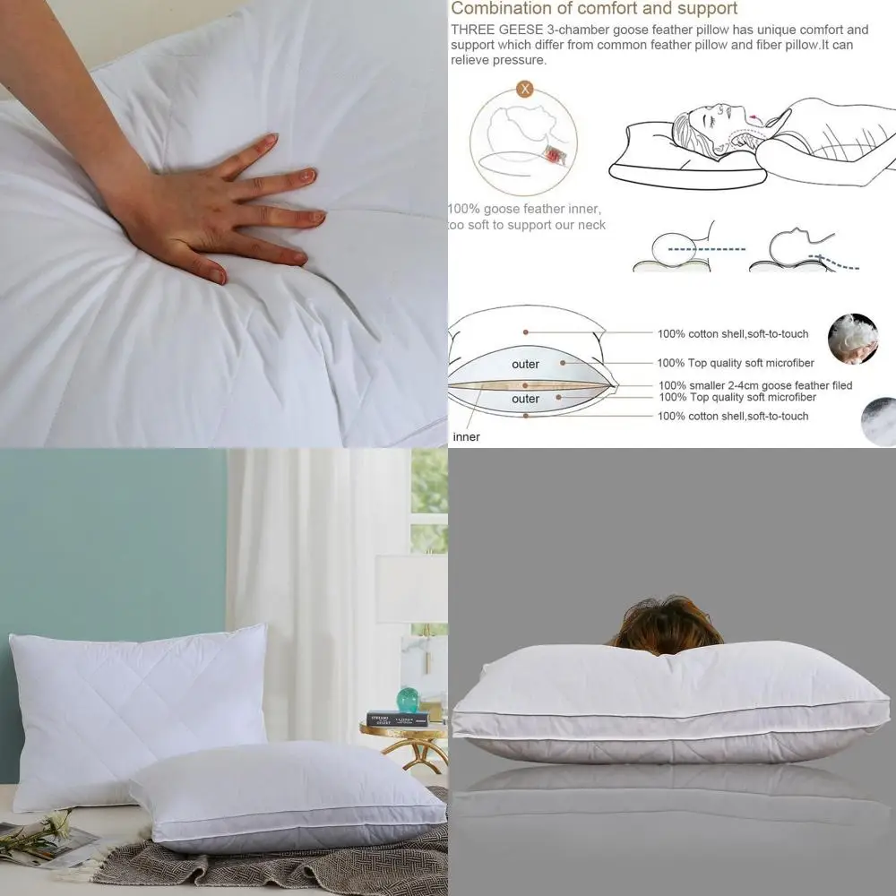 

Pair of Queen White Goose Feather Pillows - 100% Cotton 600 TC, Medium Firmness, Ideal for Side, Back, and Stomach Sleepers, Oek