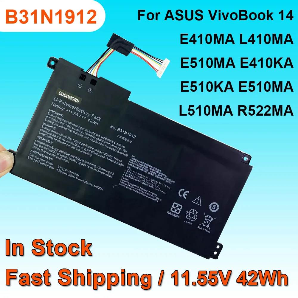 

B31N1912 For ASUS E410MA Battery VivoBook 14 E510MA E410KA E510KA L410MA L510MA F414MA R522MA C31N1912 Laptop 11.55V 42Wh