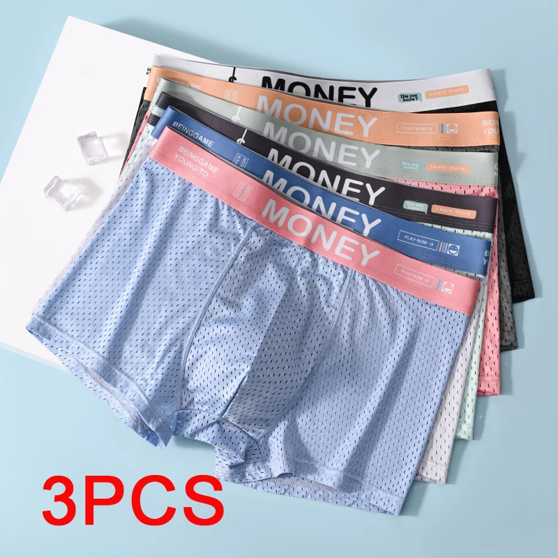 3Pcs Thin Shorts Sports Boxer Breathable Men's Panties Plus Size Panties Ice Silk Underwear Underpants Gift Luxury Underwears