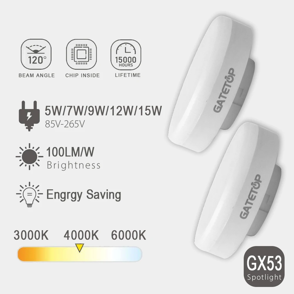 2 светодиодные прожекторы GX53 Шкафные лампы решетки AC85 - 265V 5W - 15W Без мерцания 100LM / W Теплый белый свет для кухни