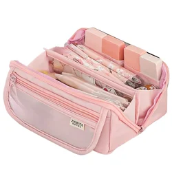 Portable Large Capacity Pen Bag Solid Color 9-Layer Pencil Box Waterproof Stationery Storage Pouch Student Gift