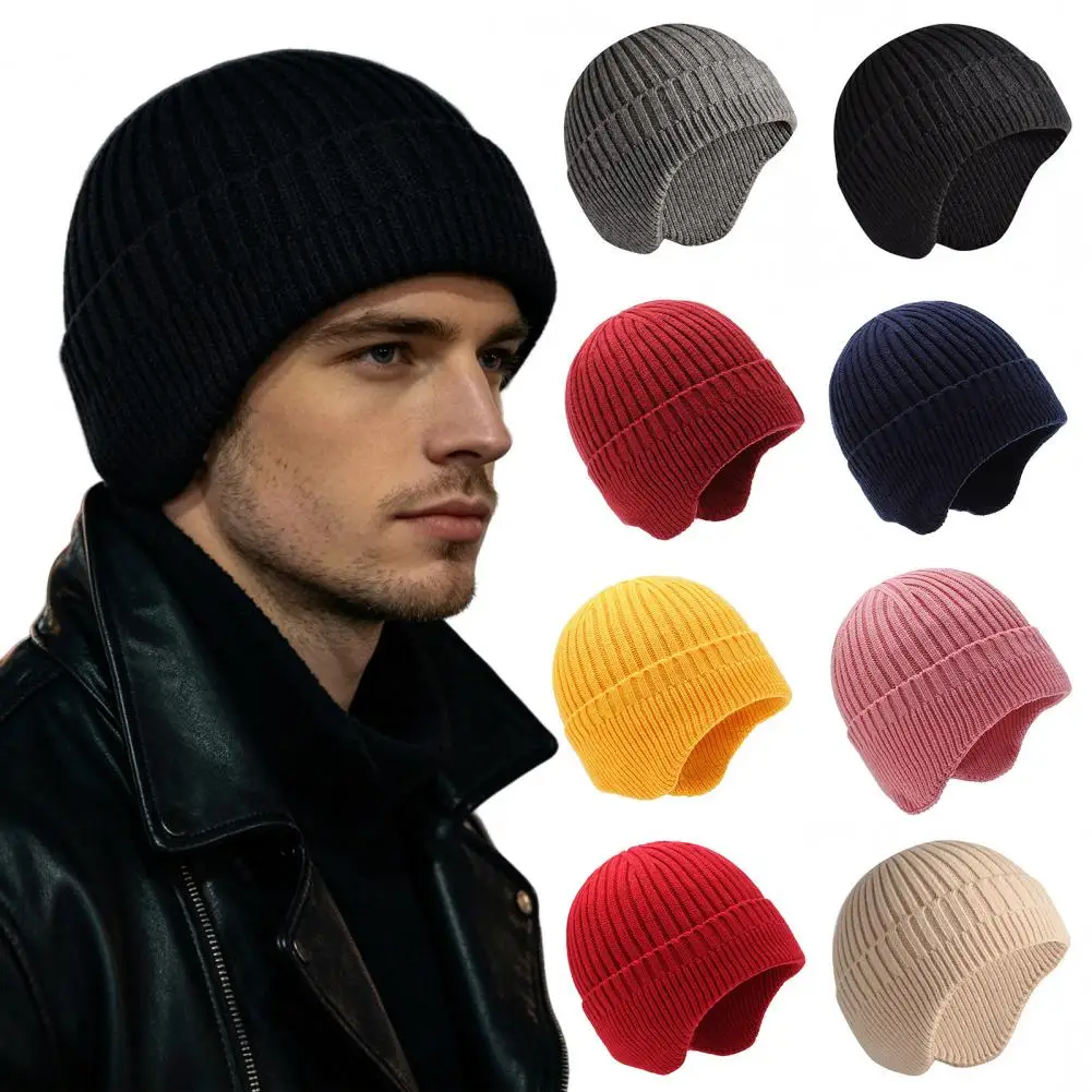 Lightweight Wear Cap Winter Knitted Hat with Ear Flaps for Men Soft Fleece Lined Thermal Cap Weather for Running for Weather