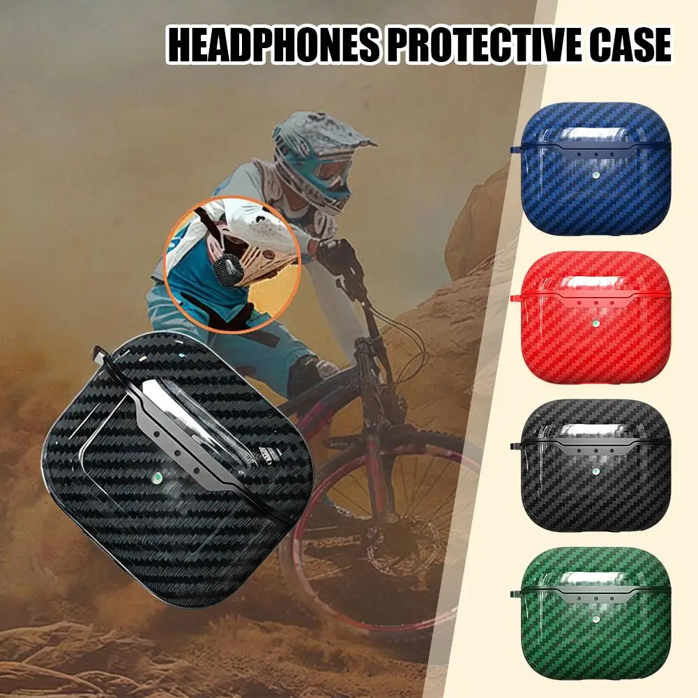 For 4 Storage Protective Carbon Fiber Pattern Cover Protective Wirelessly Dustproof Rechargeable Headphone Cas Y3j0