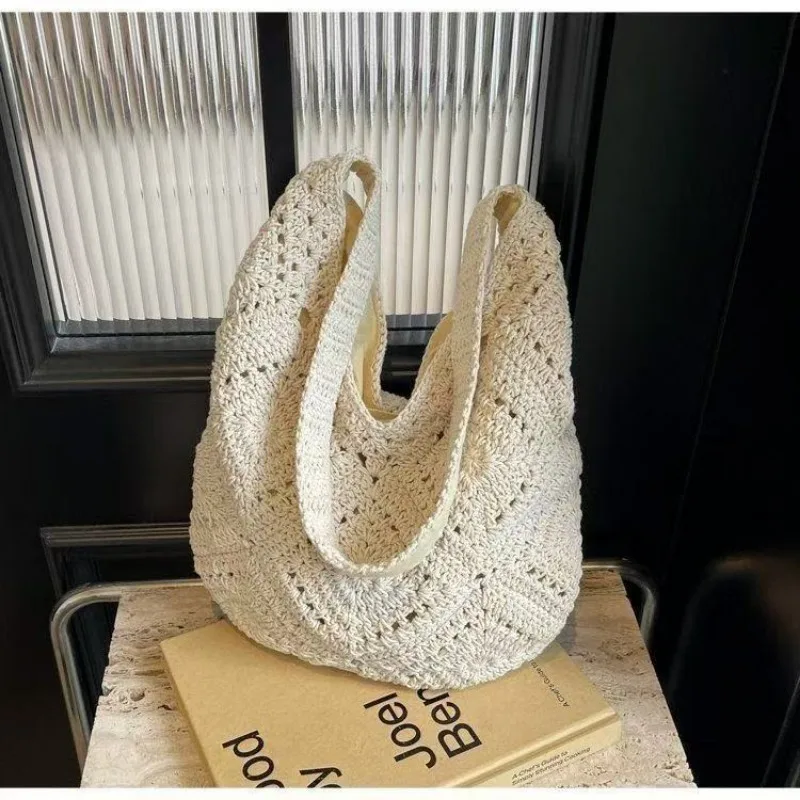 

Korean Version of The New Woven Bag Literary Wool Bag Shoulder Bag Seaside Vacation Hollow Beach Bag