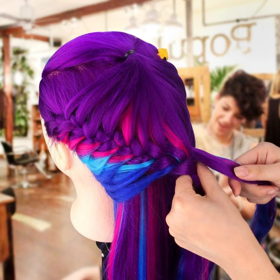 28 cabeça de manequim com cabelo para treinamento de estilo de salão e prática de cosmetologia cabelo de fibra sintética com braçadeira de mesa e trança