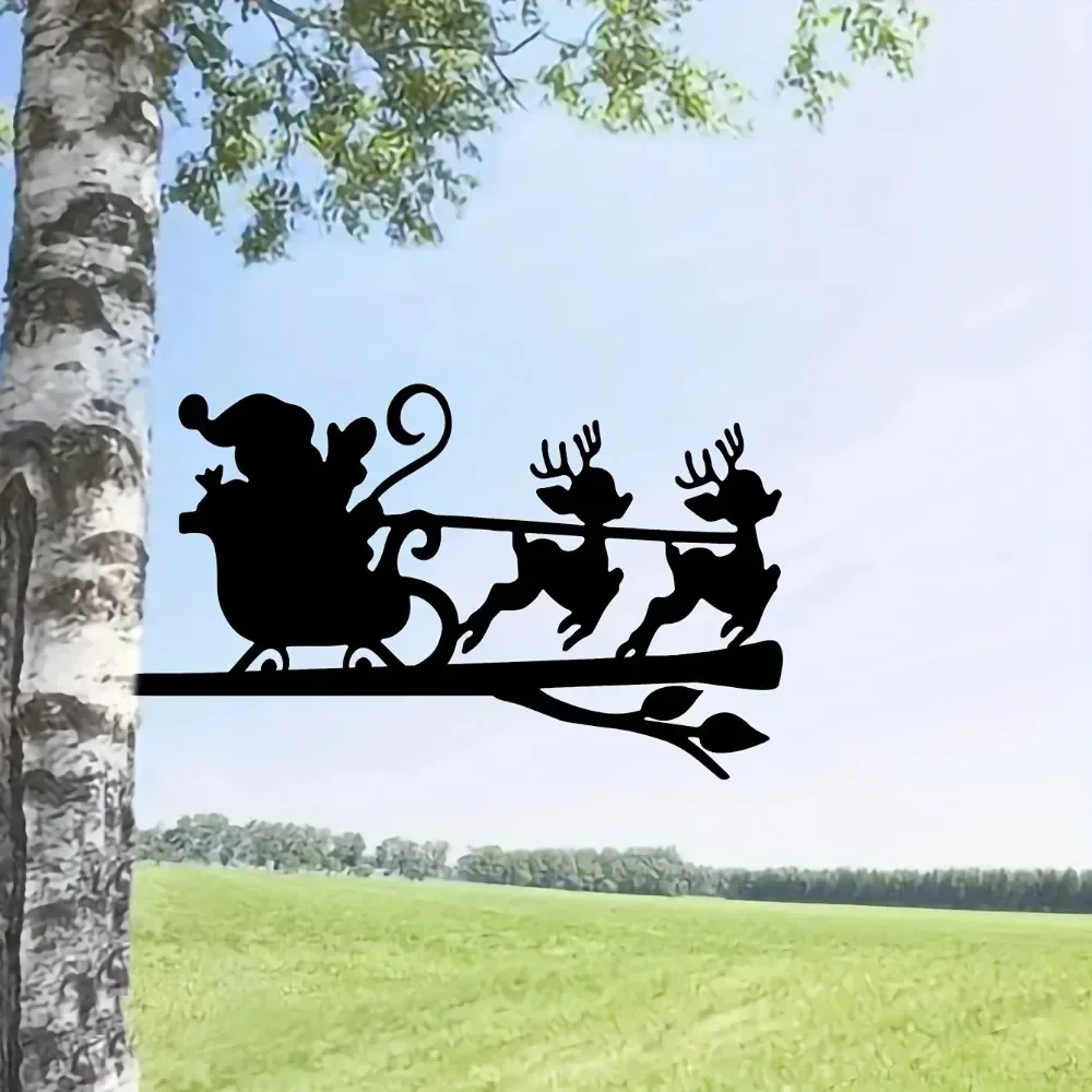 CIFBUY Two Deer Pulling Sled Branch Metal Wall Art Iron Hanging Sculpture Indoor Outdoor Home Garden Decor Unique Gift
