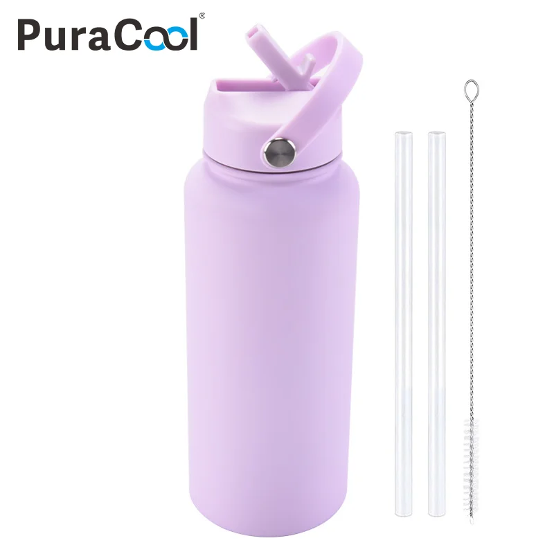 Squeeze Garrafa Térmica de Água com Tampa de Canudo 1000ml, Base Protetora - 24h Frios/Quentes