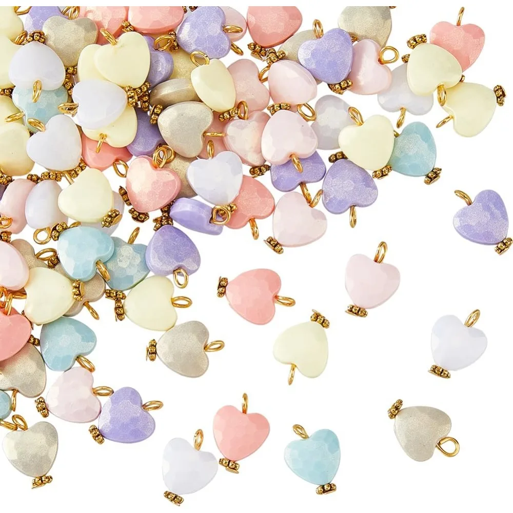 

100 шт., подвески в форме сердца, акриловые подвески в форме сердца любви, каваи, подвески в виде сердца на день Святого Валентина, мини-подвески в форме сердца, комплект 3D в форме сердца