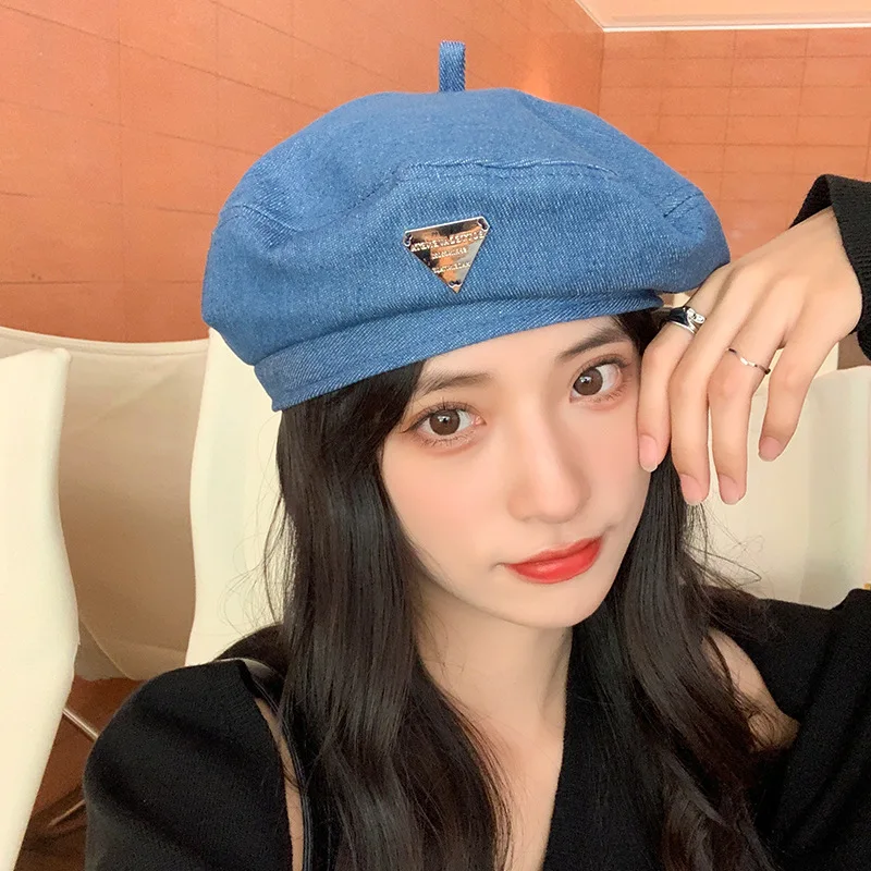 Casual Pink Love Denim Beret Hats Women Spring Summer Shows Face Versatile Retro Painter Cap Japanese Berets Newsboy Caps gorros