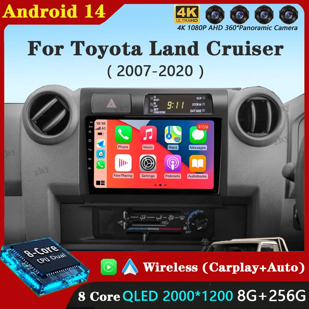 

9 "Android 14 для Toyota Pickup Land Cruiser LC 70 79 Series 2007-2020 Авторадио Carplay Мультимедийный плеер Автомобильный радиоприемник GPS WIFI + 4G