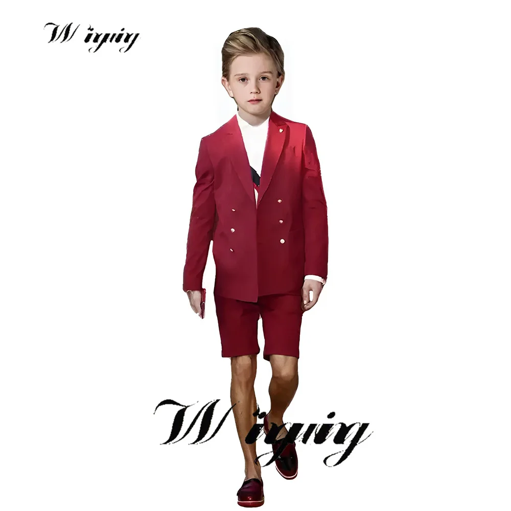 Children's Suits Wedding Groom's Red Suit Blazer Pants Shorts Suit Collar Formal Gentlemen Outfit Customized 2 Pcs Jacket+Pant