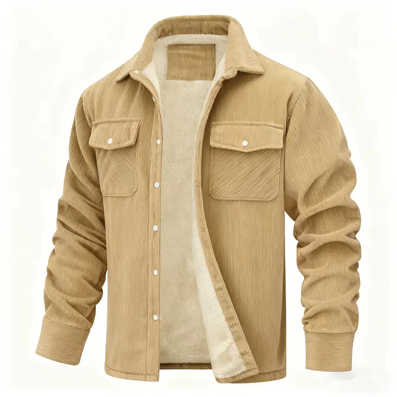 

Men's Fleece Solid Corduroy Jacket Casual Loose Thicken Lining Flannel Warm Outwear Autumn Winter New Work Coat Men Outerwear