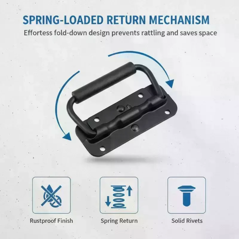 1Pcs Spring Handle Black Luggage Spring Handle Folding HandleTool Box Movable Ring Industrial Equipment Cabinet