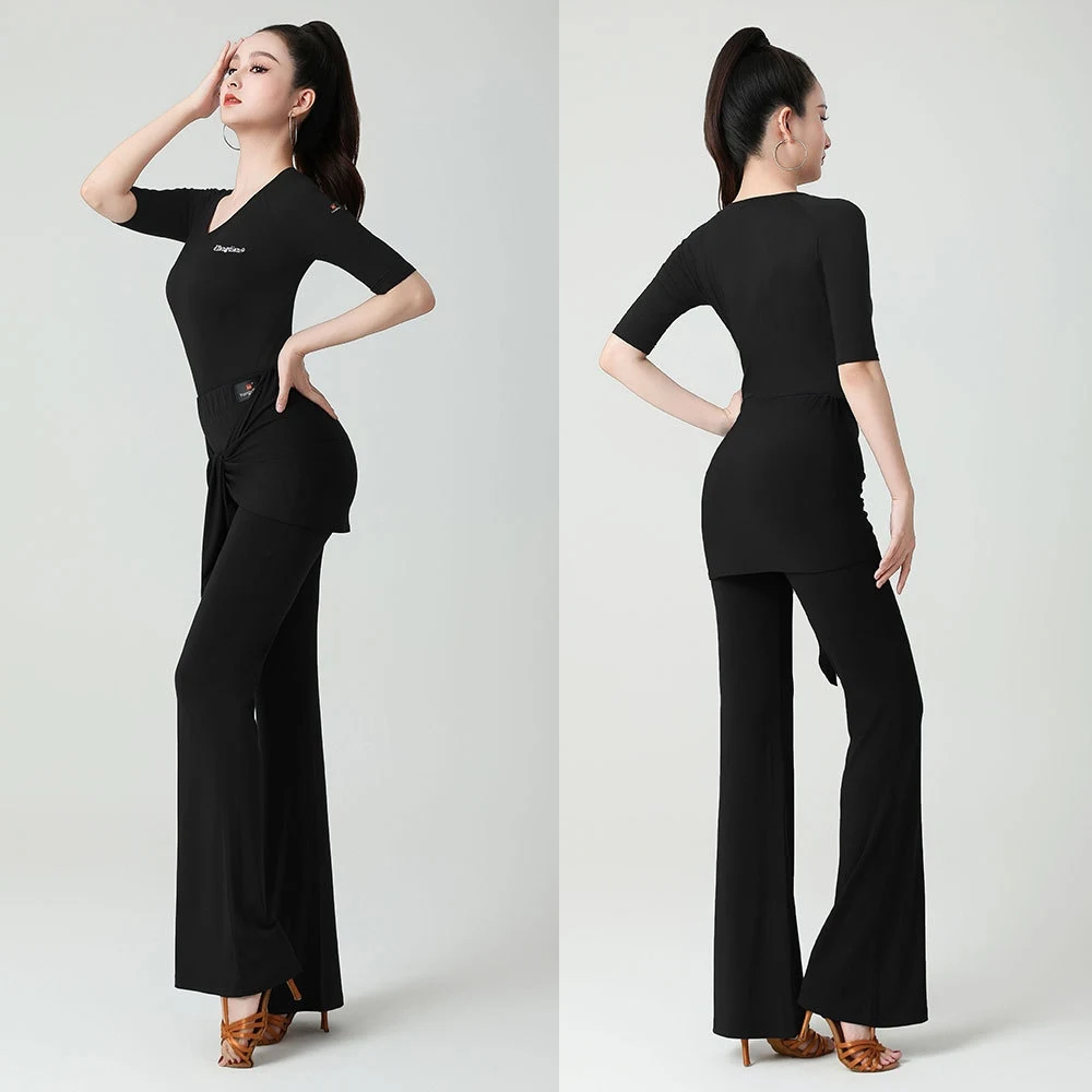 Adults Latin Dance Practice Pants Trumpet Modern Dancing Pants Women'S Black Ballroom Dance Trousers Stage Training Wear DW10950