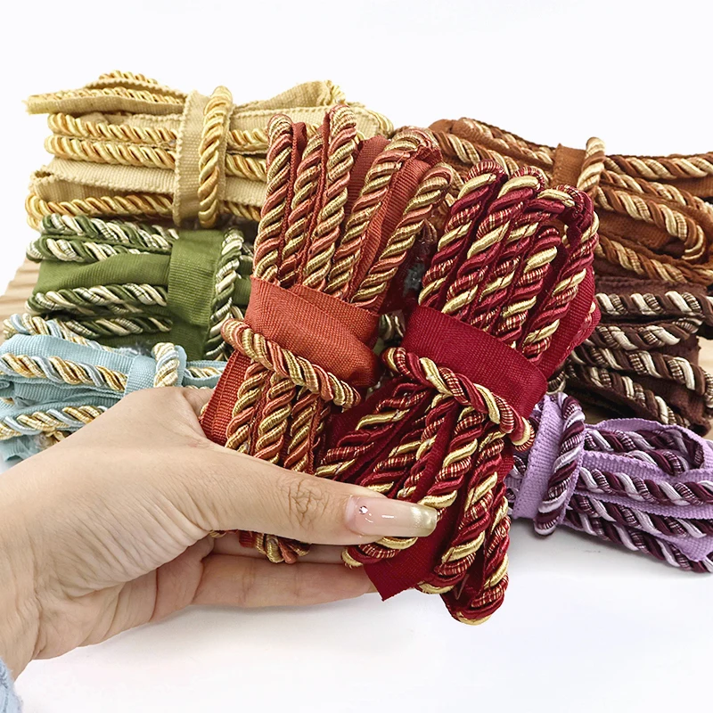 

2/5/12M 6mm Two-color Lace Rope Trim Decorative Strap Webbing Cord for Sofa Curtain Sewing Macrame Handmade Material Accessories