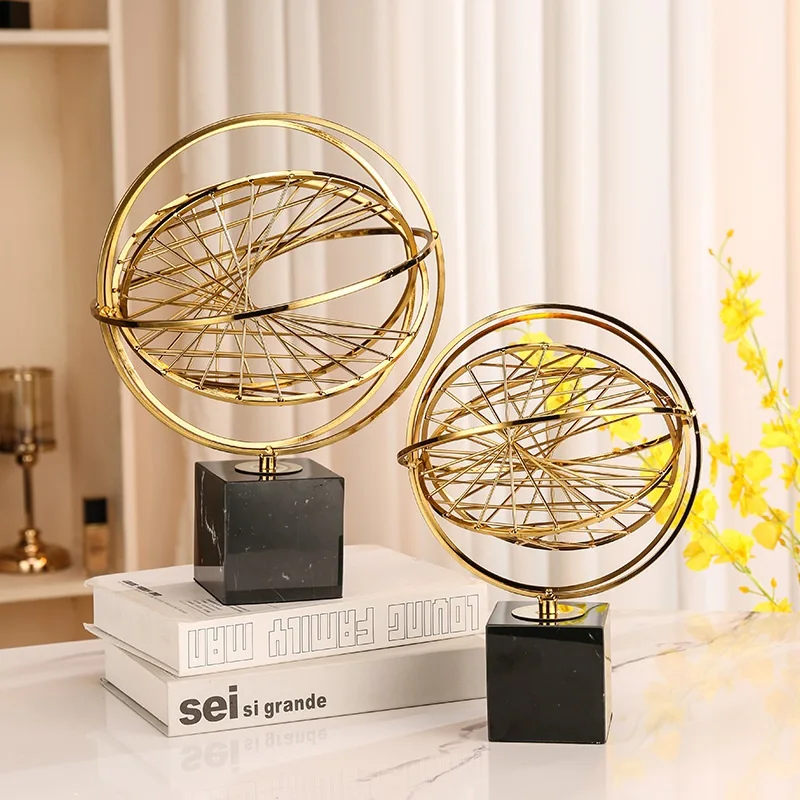 Decorative desktop art sculpture gold abstract hollow earth metal crafts home decoration
