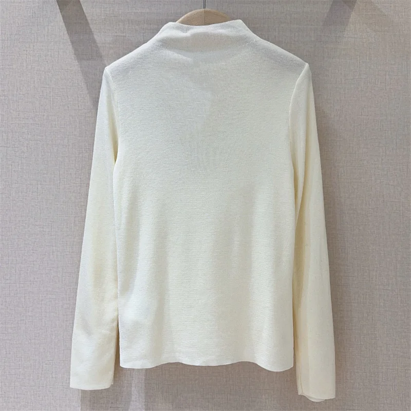 Women's sweater 2025 Winter new elastic knitted slim fit long sleeved top wool blend women's tops 3D flower decoration pullover