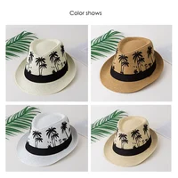 Palm Tree Shade Unisex Summer Women Straw Hat Sun Protection Short Brim Men Beach Cap Jazz Hat - Image 2