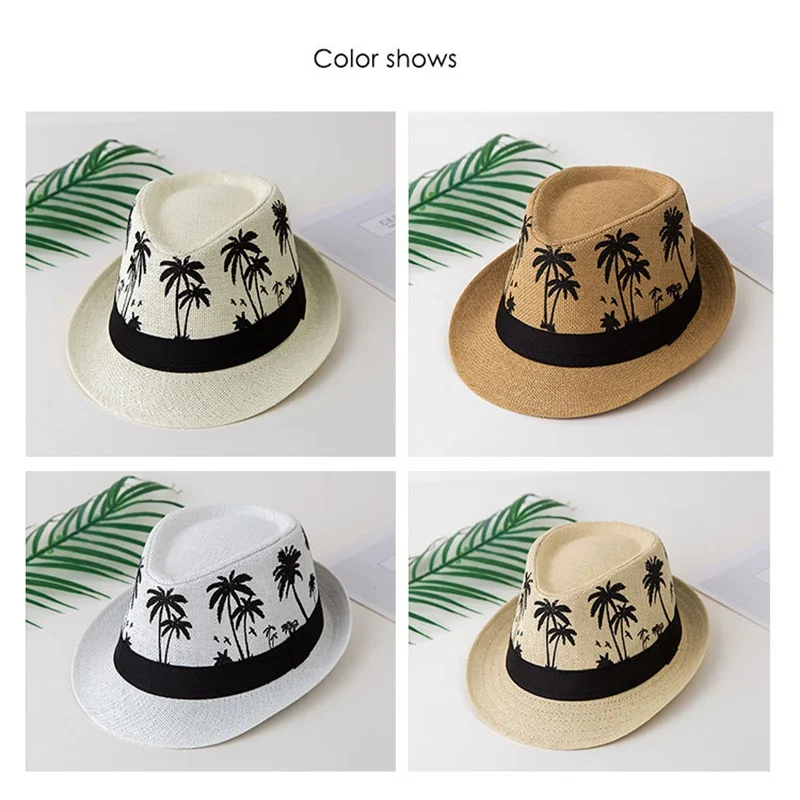 Palm Tree Shade Unisex Summer Women Straw Hat Sun Protection Short Brim Men Beach Cap Jazz Hat