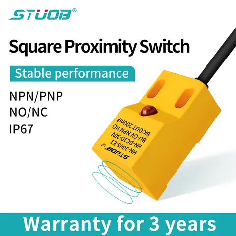 Square inductive proximity switch three-wire 24v，NPN normally open metal limit sensor magnetic induction，PNP，Upper detection