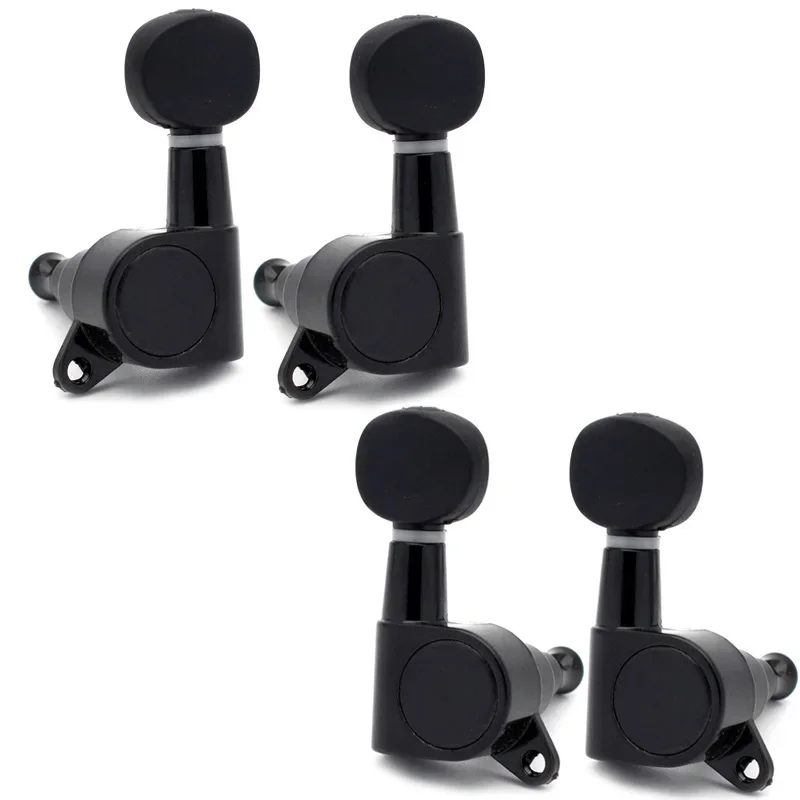 Tuning Pegs for Ukulele, Small Oval Concave Button, Sealed-gear, String Key Machine, Tuners Heads, Black, Silver, 4Pcs