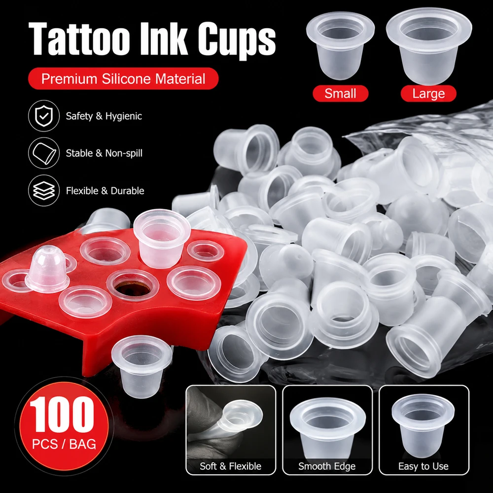 

100pcs Silicone Tattoo Ink Cups Caps Pigment Holder Container Tattoo Ink Caps Holder for Permanent Makeup Tattoo Accessories
