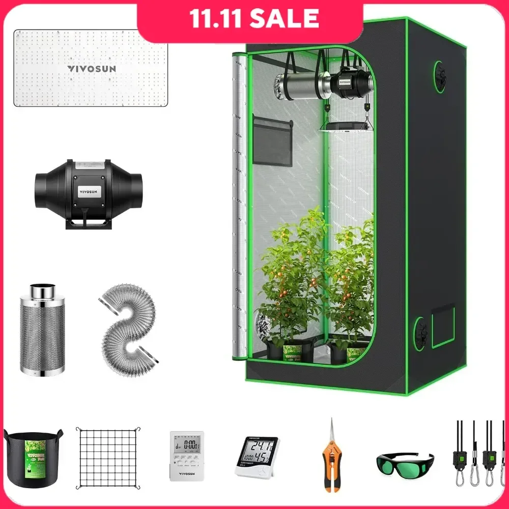 3x3 Grow Tent Complete System, Grow Tent Kit Complete with 4-inch Inline Fan Package, VS2000 LED Grow Light