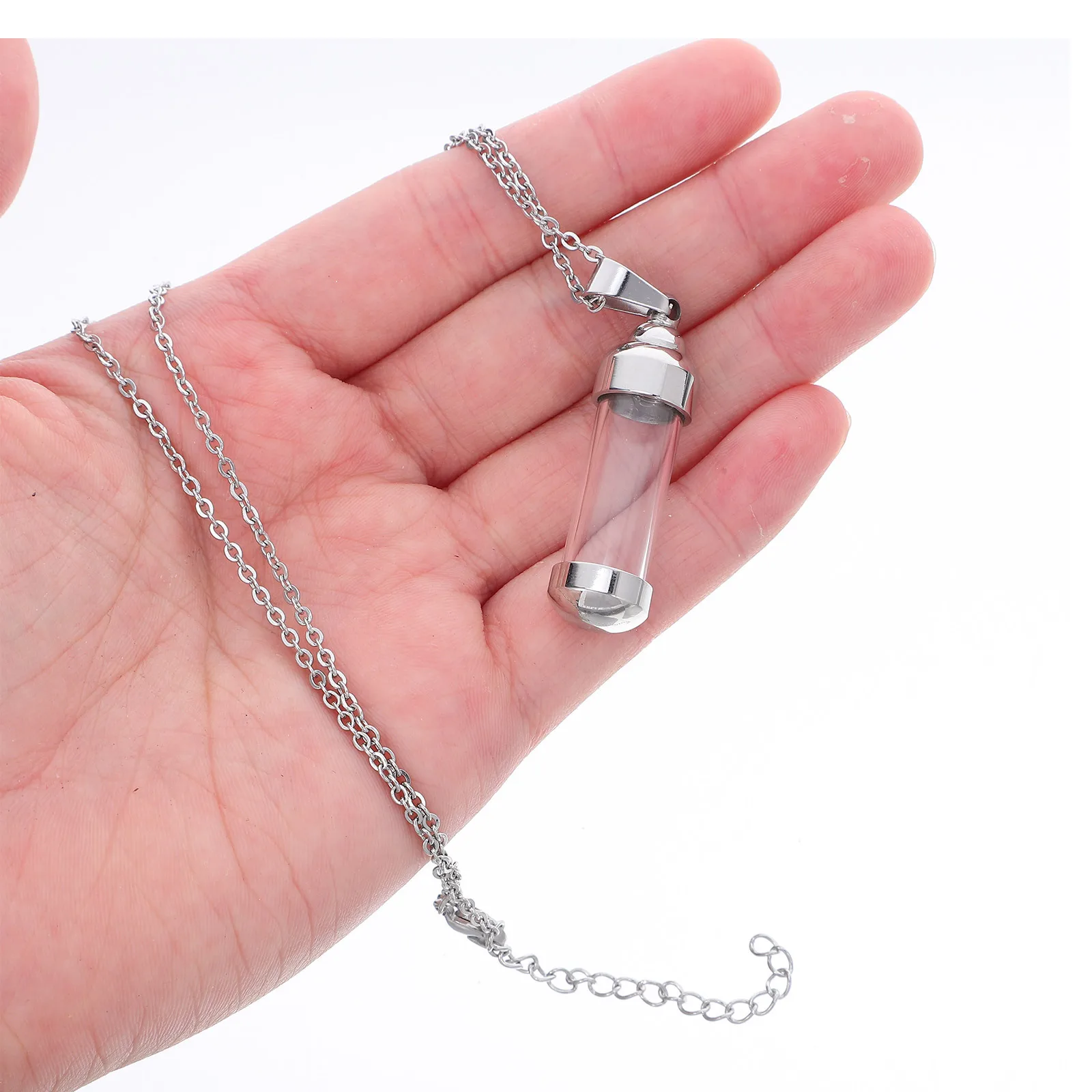 

Mini Glass Vial Necklace Aromatherapy Essential Oil Diffuser Stainless Steel Openable Perfume Bottle Pendant Jewelry for Women