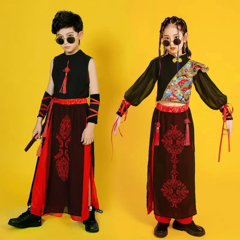 Ethnic Clothing Style Hip-Hop Suit Boys Chinese Fashion Clothes Children Show Girls Jazz Street Dance Catwalk Costumes Practice