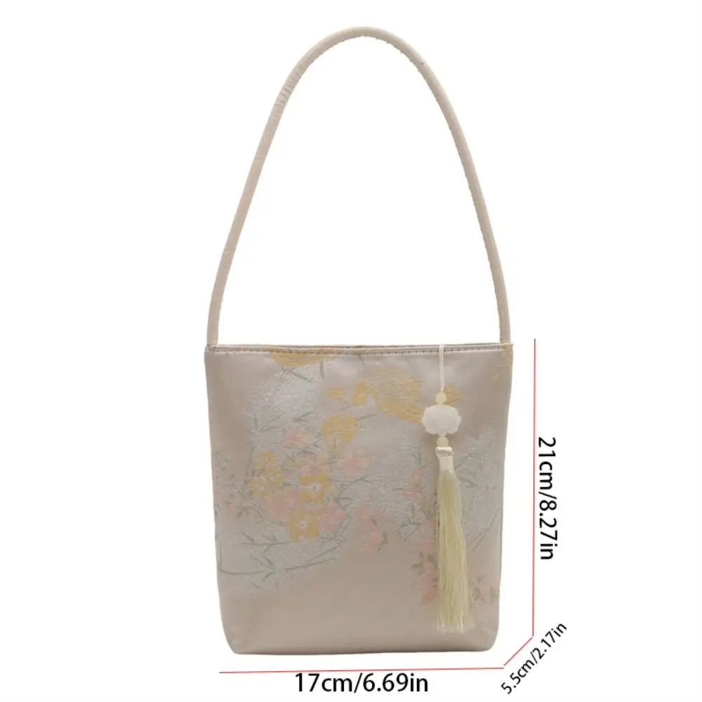 Borsa a tracolla con ricamo stampato carino Borsa di grande capacità Nuova borsa in stile cinese Tote Bag Borsa a secchiello floreale Hanfu da donna